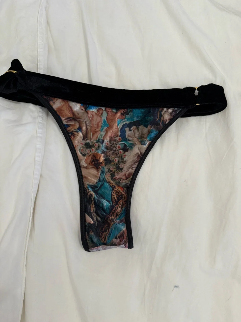 Teal Marble Triangle Bikini Set with Black Accents